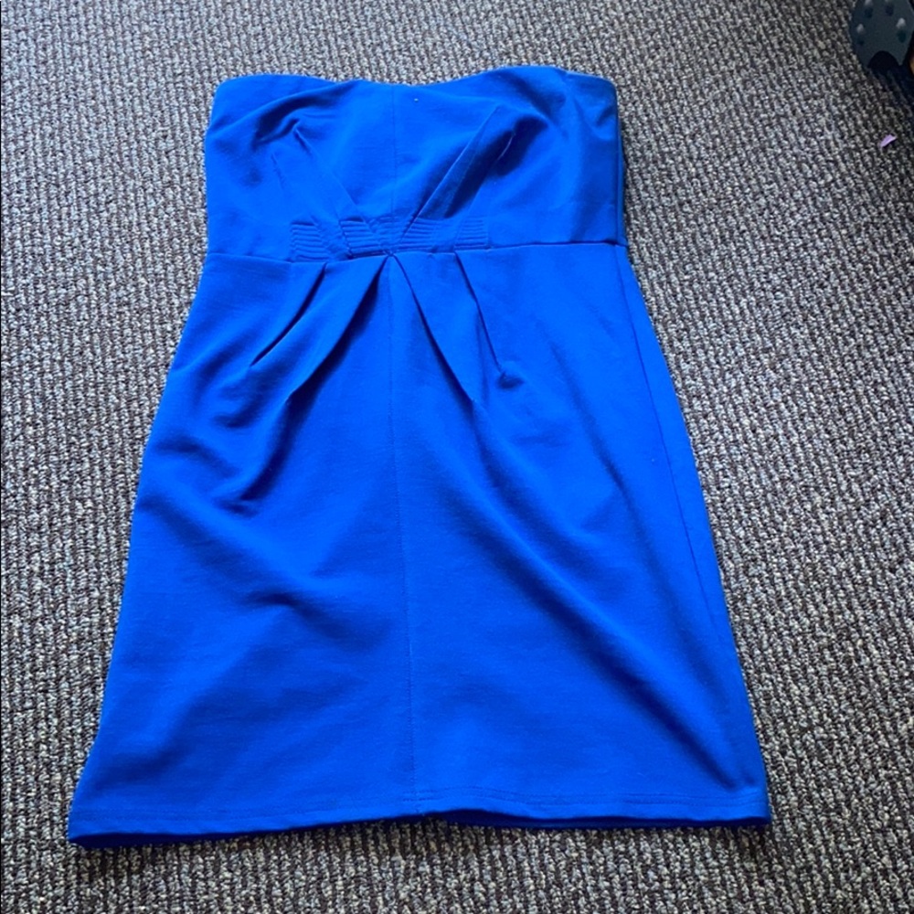 Blue strapless mini dress